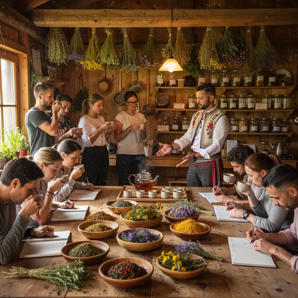 Radosť z pitia čaju s priateľmi pri stole zdobenom kvetinami a sviečkami